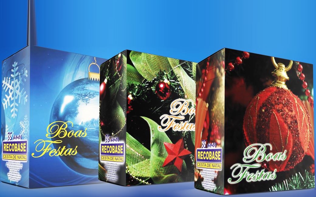 Três modelos de caixa de cesta de Natal Recobase